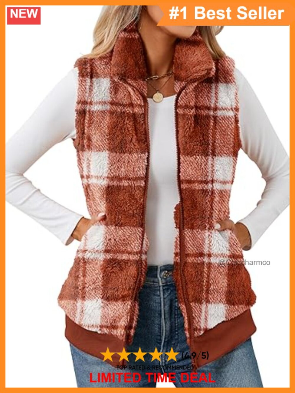 Fuzzy Fleece Sherpa Vest Warm Sleeveless Zip Up Fall Winter